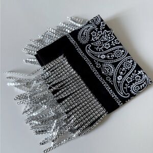 NEW Black and Silver Paisley Scarf with Rhinestones